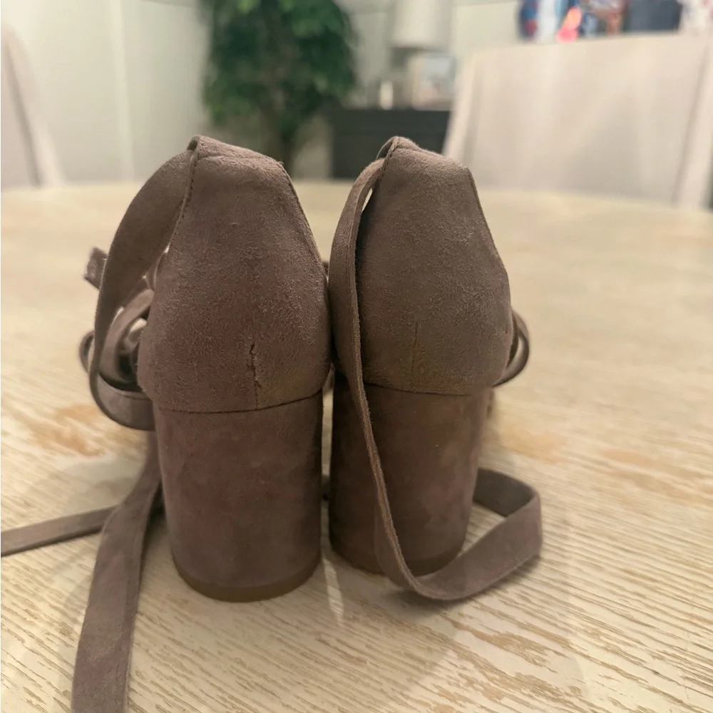 Barneys New York Taupe Suede Lace-Up Sandals